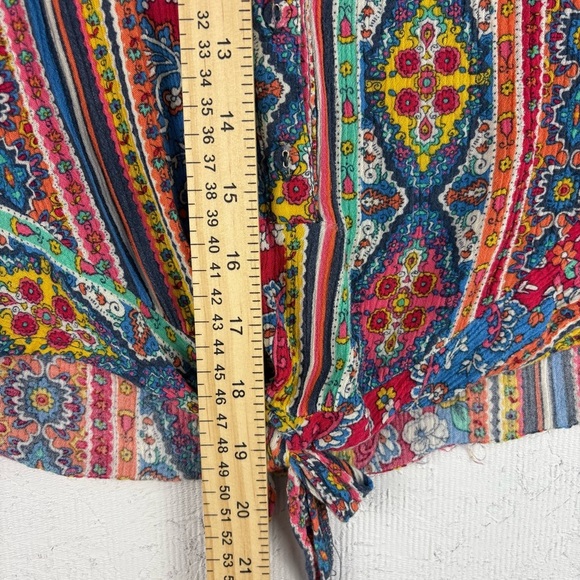 American Rag Colorful Sleeveless Boho Print Button Up Tie Front Peasant Sm Top - Picture 6 of 8